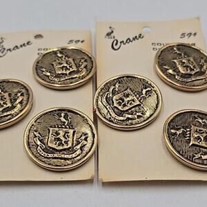 2 Vintage Crane Brand Spectemur Agendo Lion Crest Gold Tone Buttons New W/ Clips